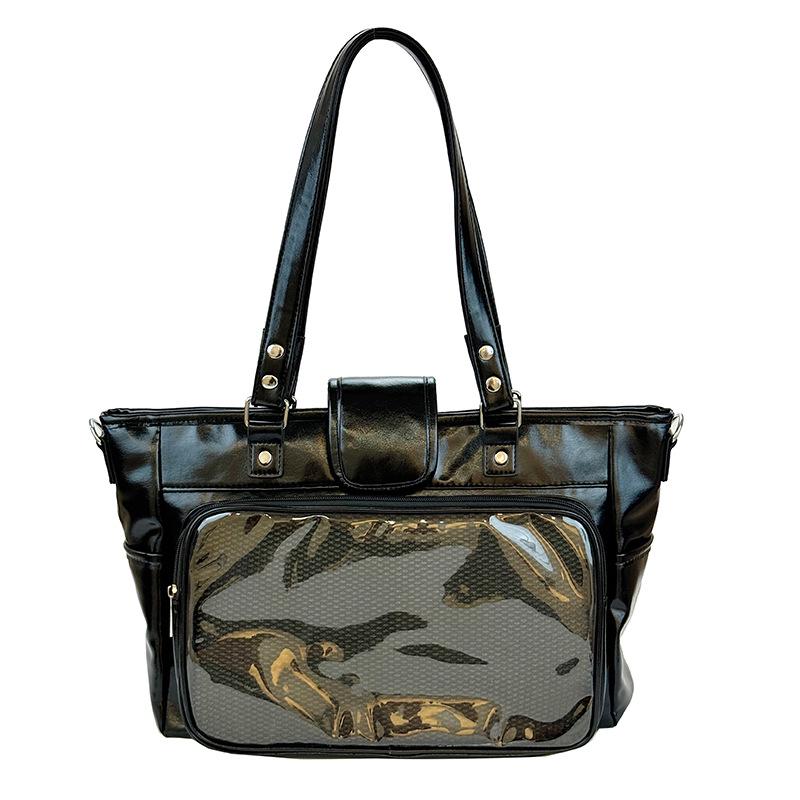 Japanese-Style Large Capacity Transparent PU Multi-Use Backpack, Crossbody & Handbag with Anime Badge