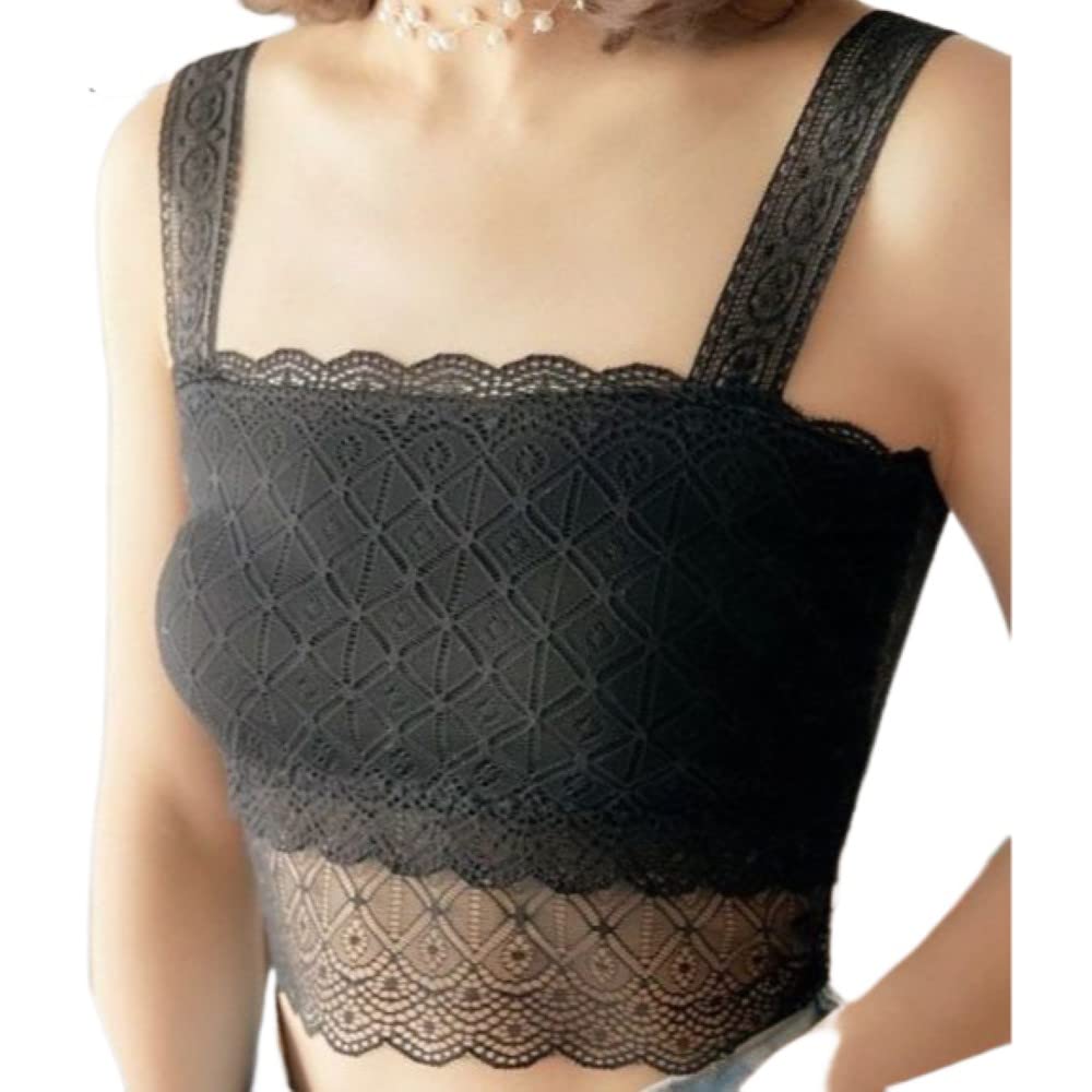 

Plus Nao No Short Size Black x Diamond Women s Camisole, All-Lace, See-Through, Padless, Cups, Length, Stylish, M,