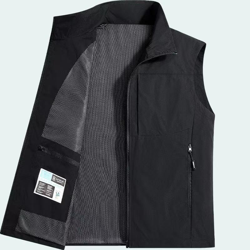 Höst- och Vinter Väst för Herr Väst Utomhus Medelålders och Äldre Ficka Ärmlös Jacka Ståkrage