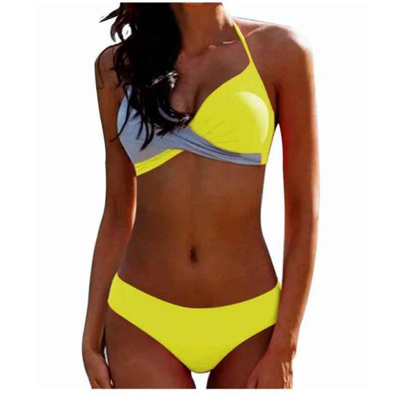 Set Bikini Sexy Push Up Costume de Baie Femei Costum de Baie Costum de Baie Femei Halter Biquini Imprimeu Frunze Articole de Plajă Costum de Înot pentru Femei