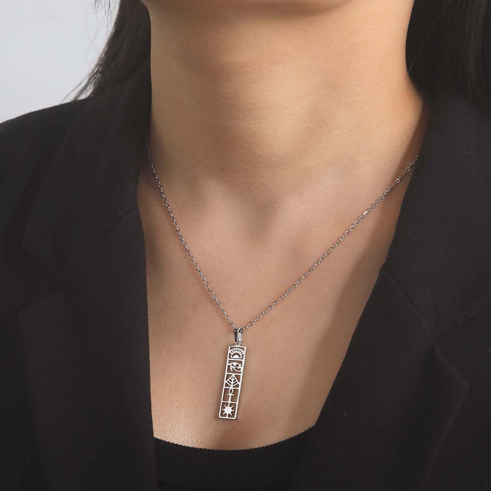 Dawapara Eye of Horus Ankh Cross Necklace Egyptian Cartouche Hieroglyph Pendant Stainless Steel Ancient Spiritual Jewelry