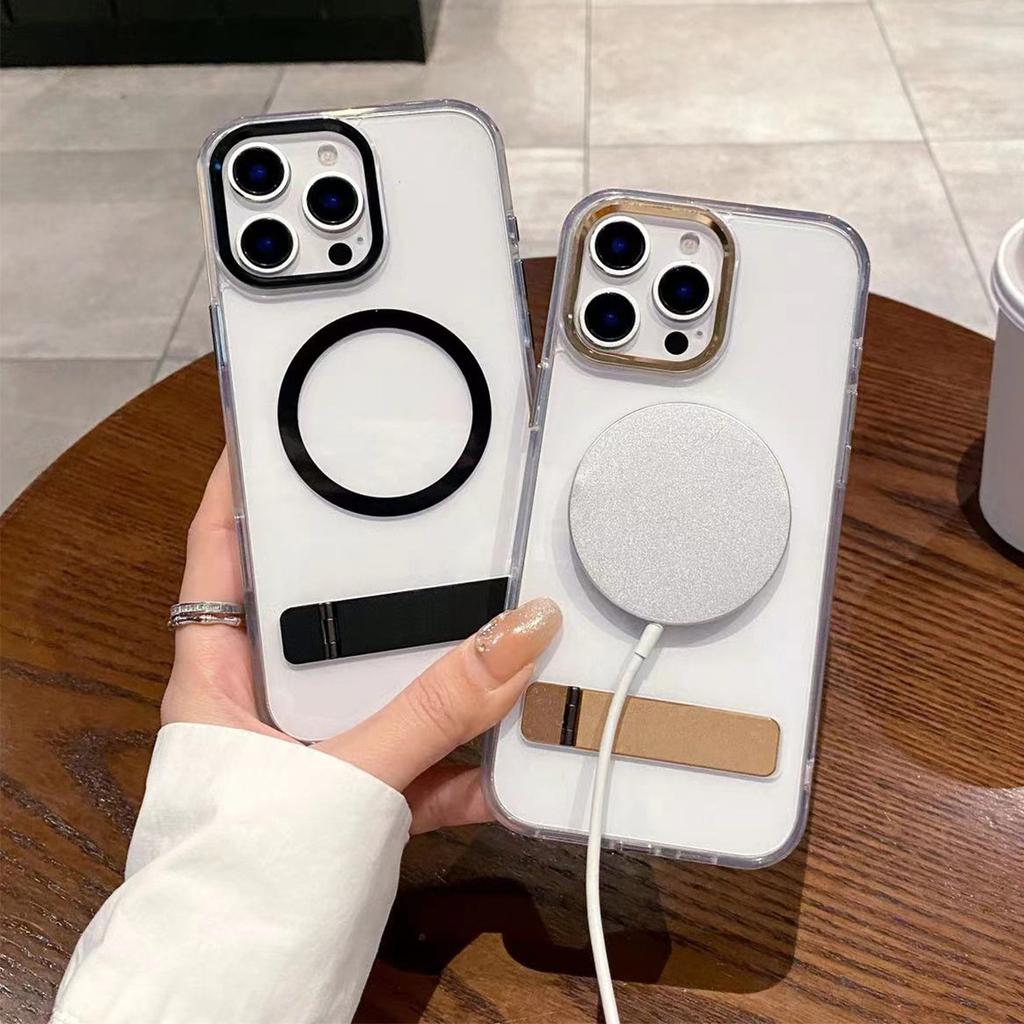 High End Minimalist Couple Phone Case with High Aesthetic Value, Crystal Clear Hardware Horizontal Stand Phone Case for Apple 15pro Phone Case
