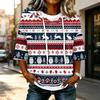 Women's Casual 3/4 Sleeve Hooded T-Shirt with Christmas Print