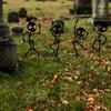 Dancing Skeleton Garden Stakes 4 Piece Set, Weatherproof Metal Yard Art, Halloween Decor in, Black Color