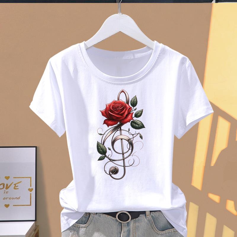 (Asian Size) lovely cartoon flower O-neck Casual Clothing Short Sleeve T shirt Printed T-shirts Fashion Female Women's Top Graphic Tee