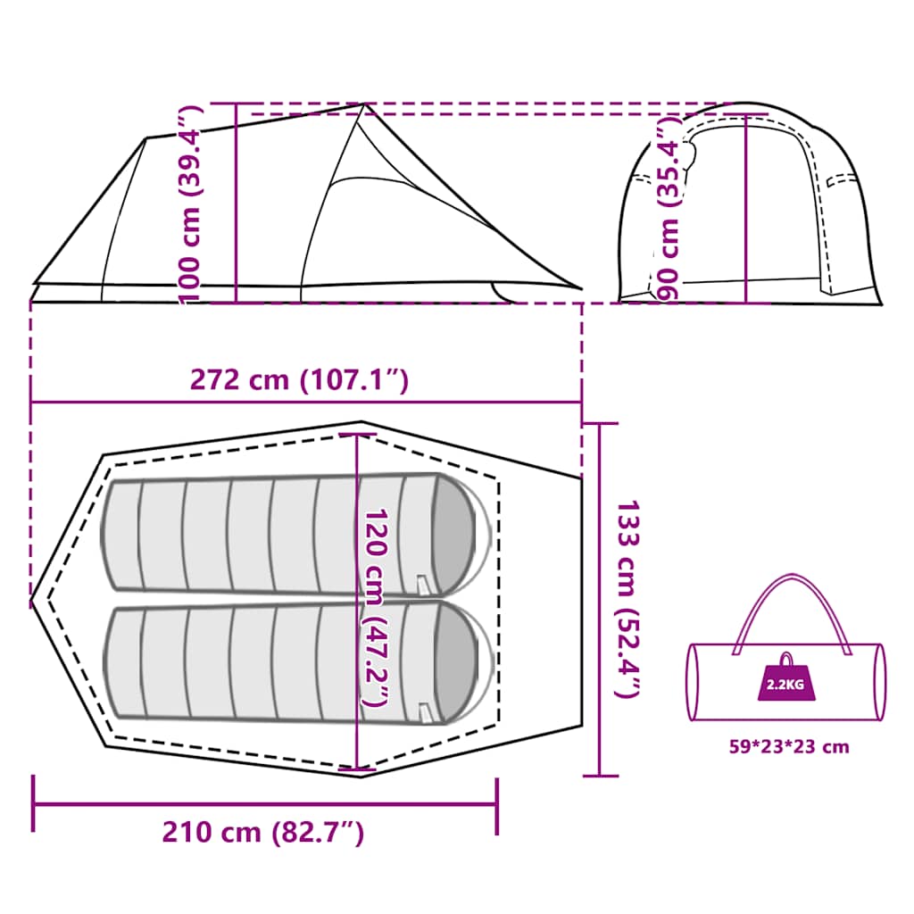 2 Person Tunnel Tent Camouflage Waterproof