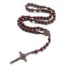 Hand-knitted Crucifix Religious Weaving Rosary Catholic Rosary Pendant Christian Jesus Necklace Religious Jewelry for W
