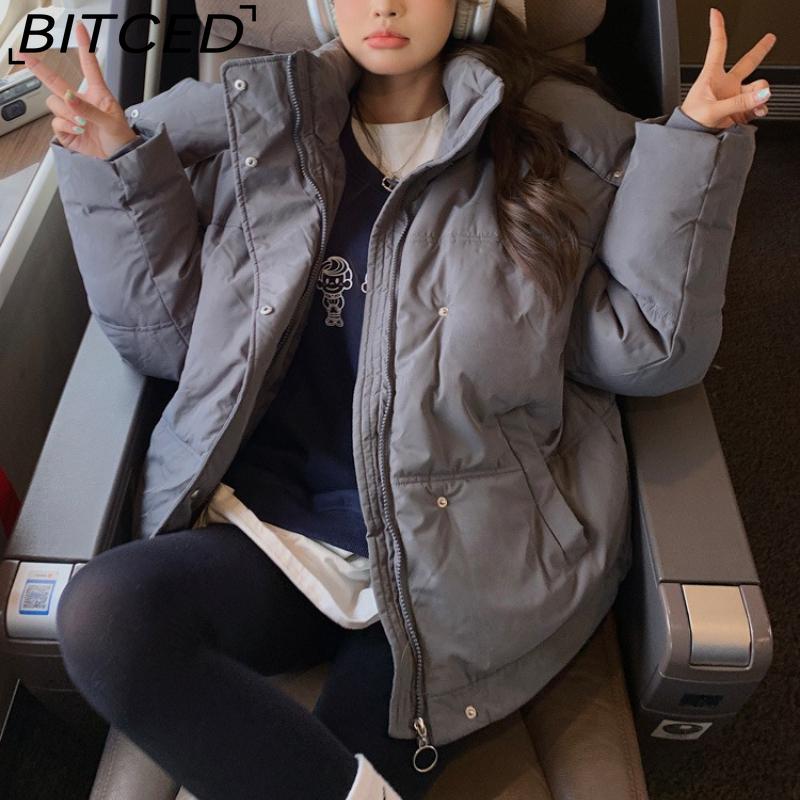 BITCED New Style Women's Winter Short-Length Hooded Puffer Jacket with Design-Forward Thickened Fleece Lining