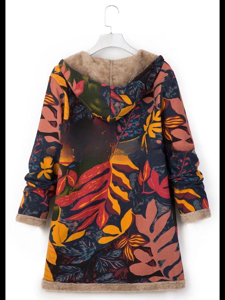 2023 Winter Women's Printed Hooded Sweatshirt with Warm Plush Lining