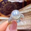 French vintage court-style pearl ring made of copper with micro-inlaid zircon, exquisite women's ring