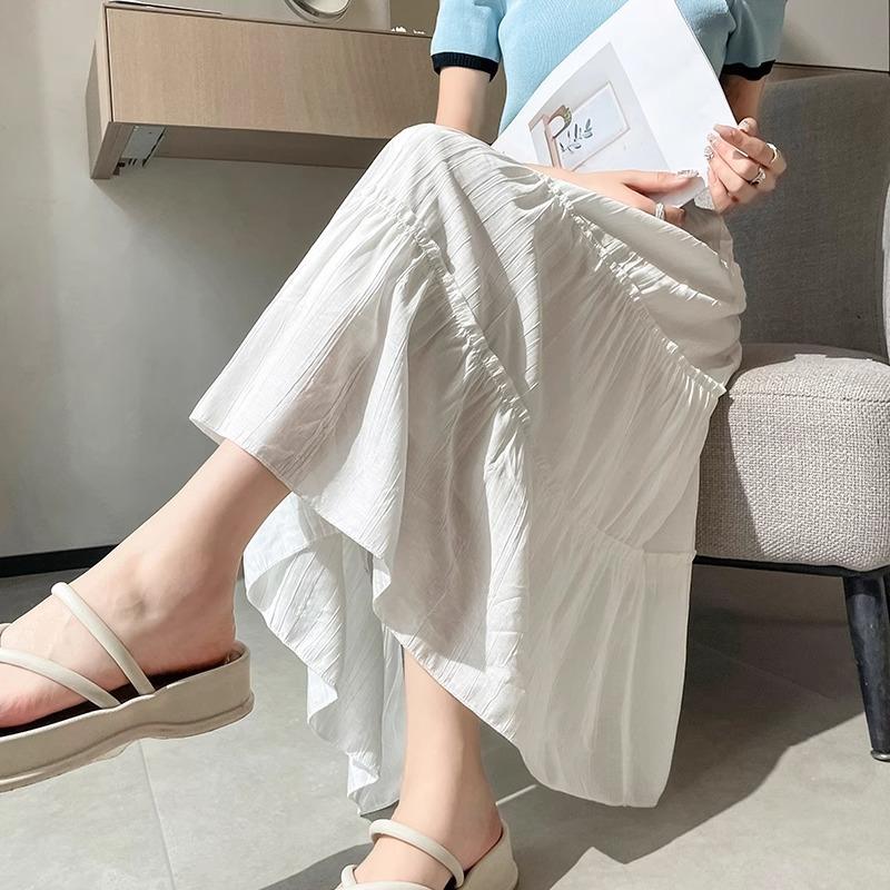 White pleated skirt women's summer new high-waisted boiling water long skirt a-word skirt ballet style cake skirt