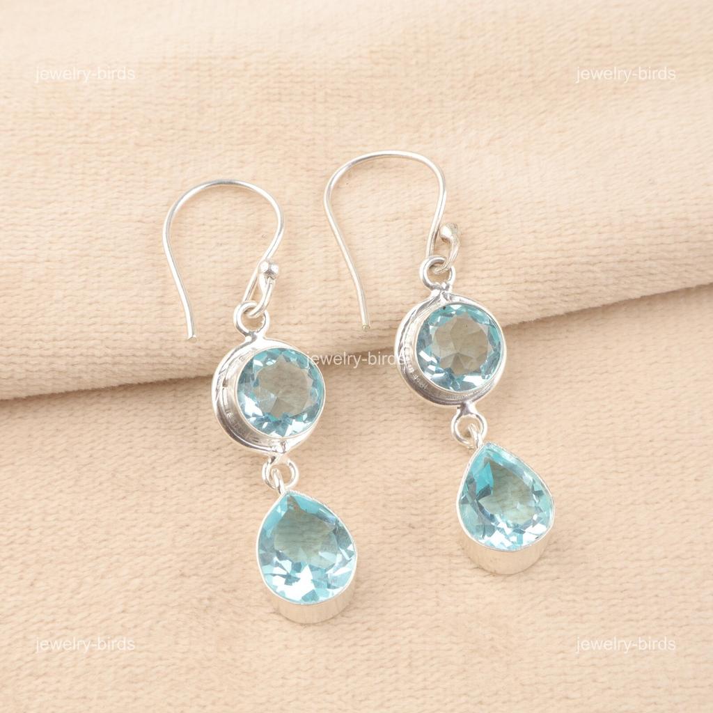 Pear Sky Blue Topaz Gemstone Drop Hook Wedding Mother Gift Earrings 925 Silver EE-142-5
