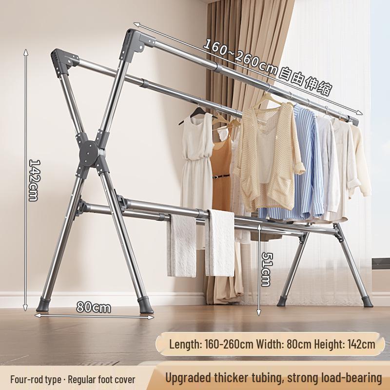 Sturdy Stainless Steel Clothes Drying Rack with Single Rod for Indoors and Outdoors