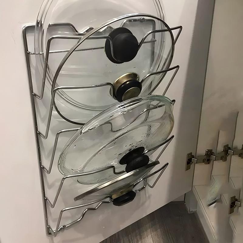Küchen-Organizer-Regal, an der Wand hängender Topfdeckel-Regal, fünflagiger Topfdeckel, rostfreies Metall, multifunktionales Regal, Topfdeckel-Aufbewahrungsregal