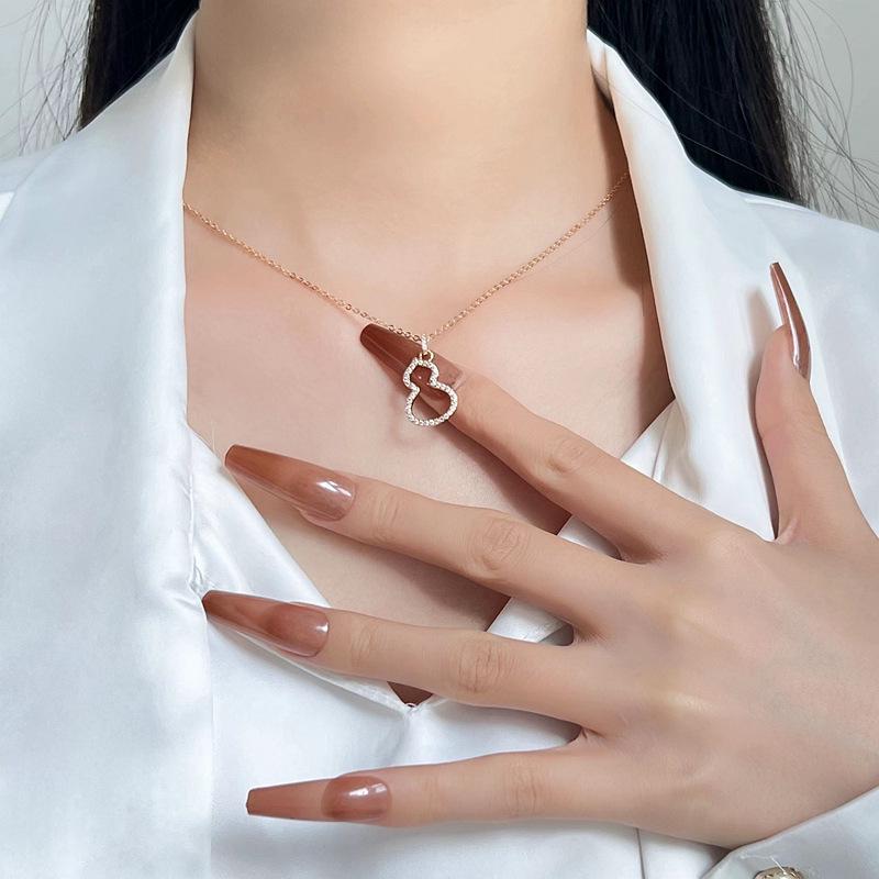S925 Sterling Silver Gourd Pendant Necklace - Niche Design with Diamond Inlay for Women