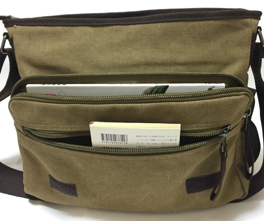 TABIWO Canvas Shoulder A4 PC Perfect for School or Military Simple Design Bag, Crossbody, Large, Size, Pocket, Work, Style, (1. Khaki)