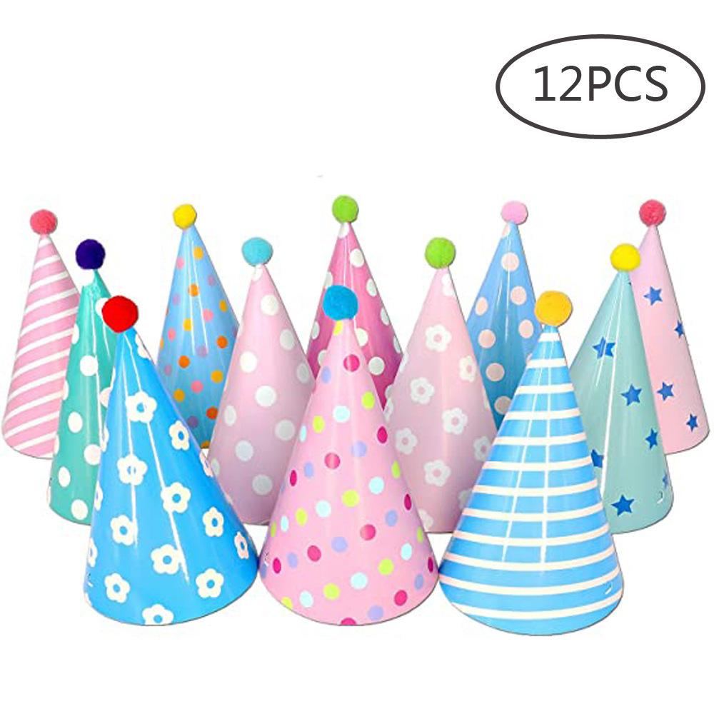 12Pcs/Bag Birthday Hat Set Birthday Party Party Atmosphere Decorative Pom-Pom Hat Party Hat average size