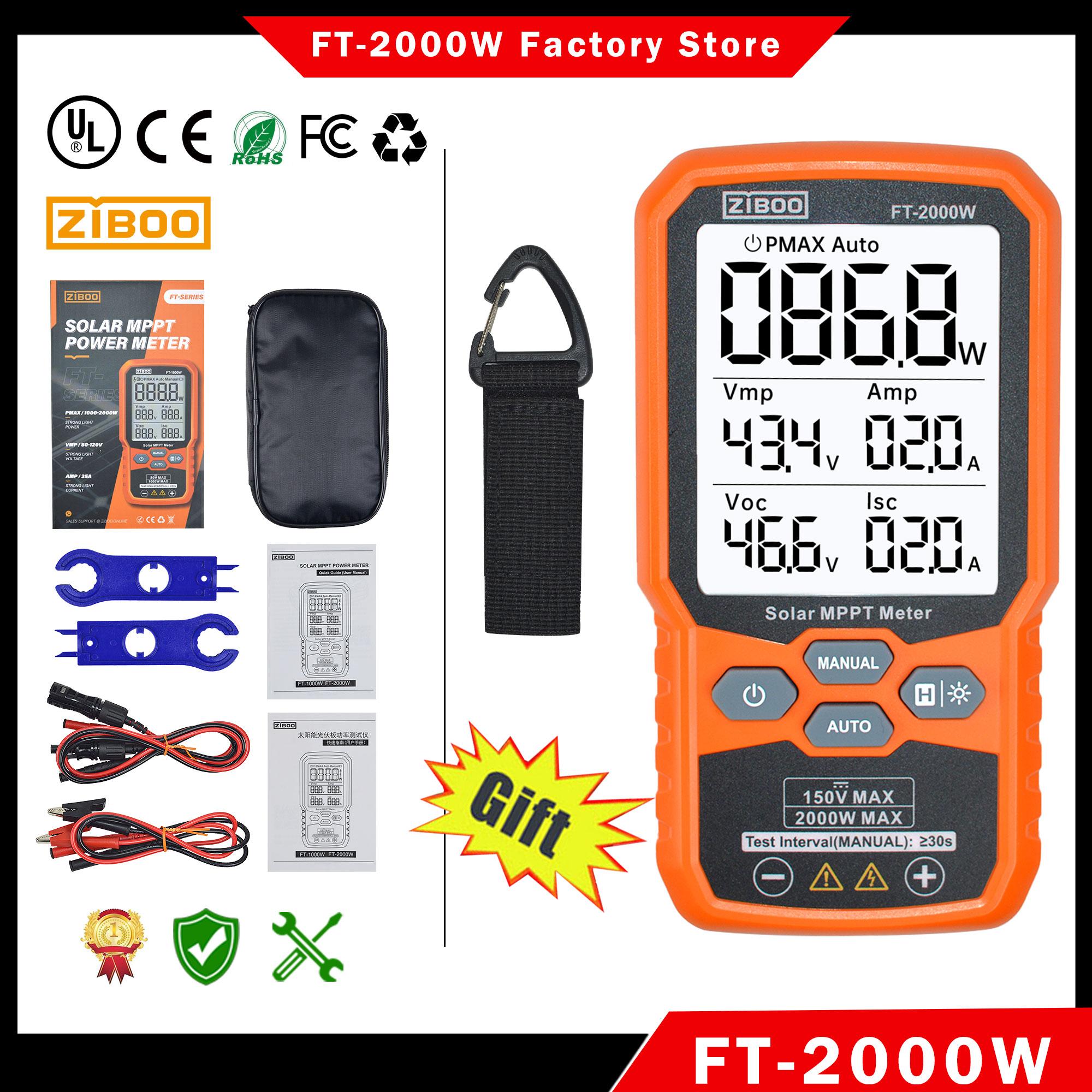 

ZIBO FT-2000W Тестер сонячних панелей MPPT-лічильник Напруга холостого ходу та струм короткого замикання, з підсвіткою та утриманням даних, FT-1000W. FT-2000W