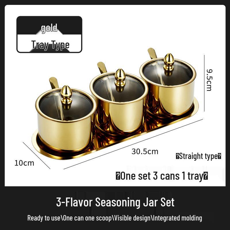 304 Stainless Steel Kitchen Spice Jar with Spoon, Sealed Seasoning Box for Salt and Chili.