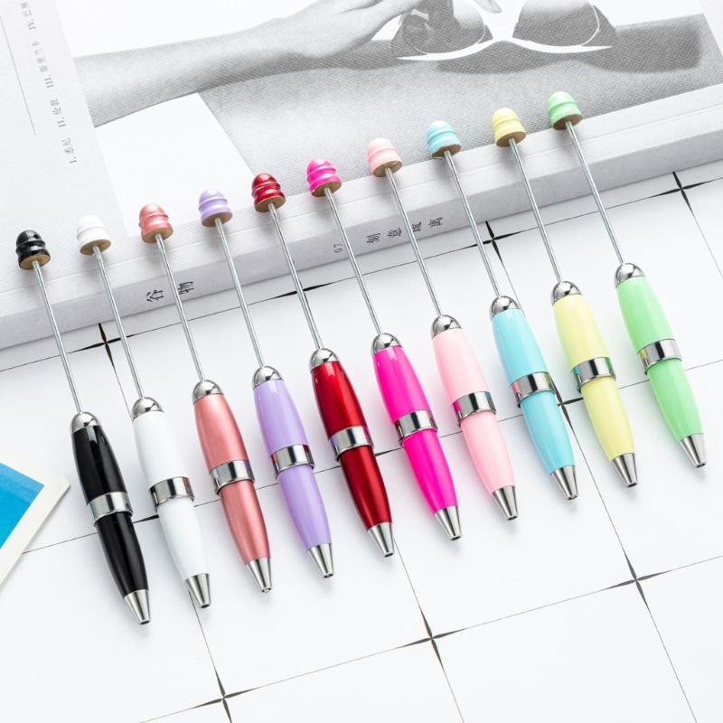 5pcs Writing Pen Beadable Ballpoint Pen with Keychain Beaded Pen for Student