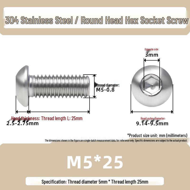 304 Stainless Steel Mushroom Head Hexagon Screw M2-M6