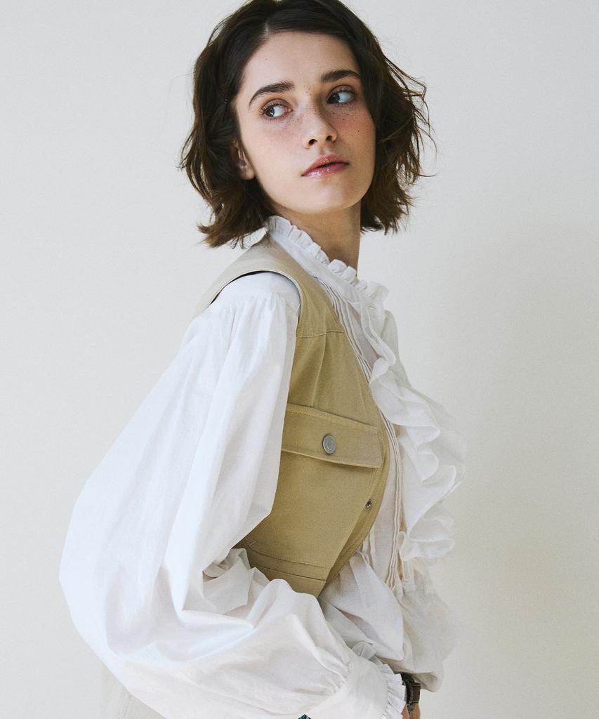GREENBUTTER Cotton Frill Pintuck Blouse (Ivory)