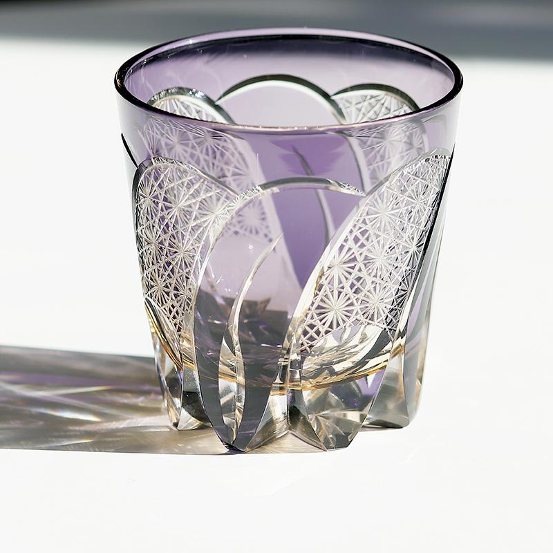 Purple Whiskey Glass 320ml, Hand Carved Design, Luxury Barware Gift Set for Men, Engraved Old Fashioned Tumbler 301-400ml