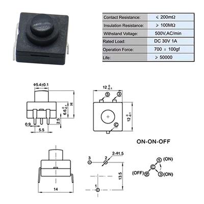 10 szt. 12X12Mm Przycisk Włącznika Latarki 3-pinowy Pionowy Prosty Wkład Dwa Włączone i Jeden Wyłączony Czarny Przycisk Włącznika