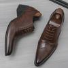 Britain New Gentleman Pointed Toe Lace Up Leather Dress Brogues Casual Oxford Shoes For Men Brand Wedding Homecoming Footwear