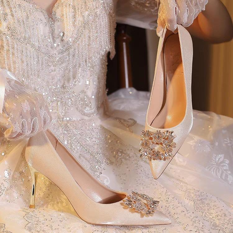 

Остроносые туфли на высоком каблуке-шпильке с кристаллами, удобные туфли для шоу, женские туфли, туфли для подружки невесты, свадебные туфли 40