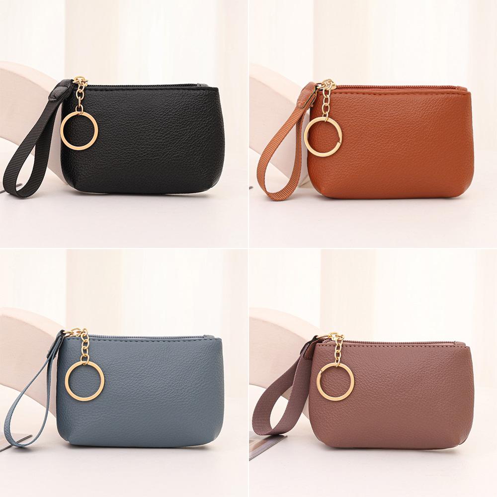 New Multifunctional Wallet Zipper Solid Color Clutch Bags PU Leather Coin Bag