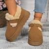 Women's Plus Size Fur Fleece One Foot Cotton Shoes Casual Short Tube Solid Color Sponge Cake Thick Soled Snow Boots Shoes 36-42