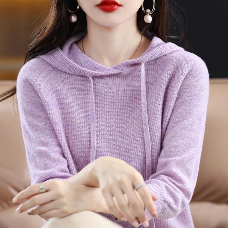 Slim Knitted Hooded Sweaters for Women Classic Solid Knitted Pullover Oversized Fall Winter Casual Knitwear All Match Sweatshirt