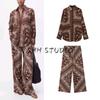 Cotton Straight-leg Loose Print Casual Shirt 87017183 Mid Waist Mop Wide Leg Pants 87027177