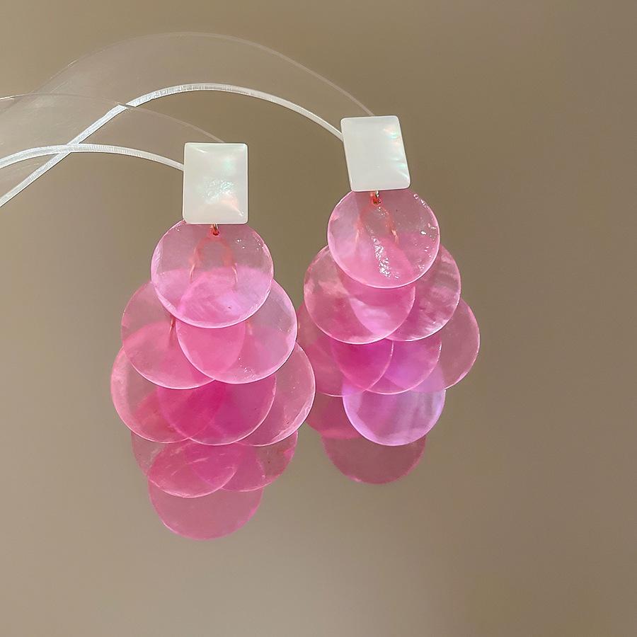 Seaside vacation style flower shell fringed long earrings stud earrings women's earrings design sense