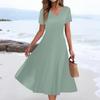 Women's Summer Casual Fashion Print Pocket Short Sleeve V-Neck Swing Dress