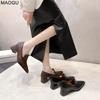 Office Ladies Comfortable Leather Shoes Women's Soft Pointed Toe Chunky Heel Pumps 5CM High Heels Autumn Women Footwear Elegant