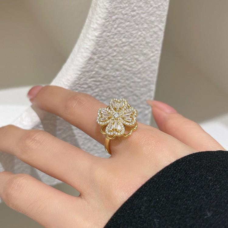 High-End Light Luxury Women's Copper Ring with Zircon Inlay and Real Gold Multi-Layer Design