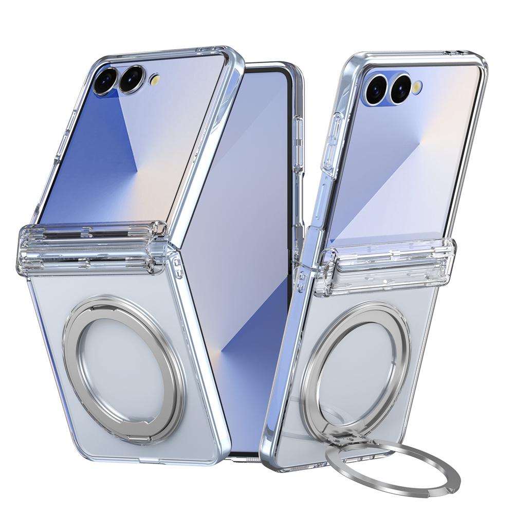 

For Magsafe Magnetic Ring Holder Plating Transparent Phone Case with Hinge Protection For Samsung Galaxy Z Flip 7 6 5 5G Cover Galaxy Z Flip5