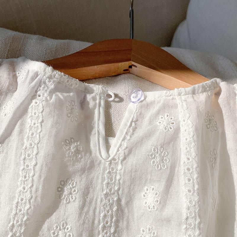 Girls Summer White Embroidered Short Sleeve Blouse Cute Flutter Sleeve Princess Shirt Baby Fashion Top