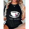 Vintage Black Oversized T-Shirt with British Tea Cup & Union Jack Tea Bag Print – "TEA SHIRT" Fun Graphic Top