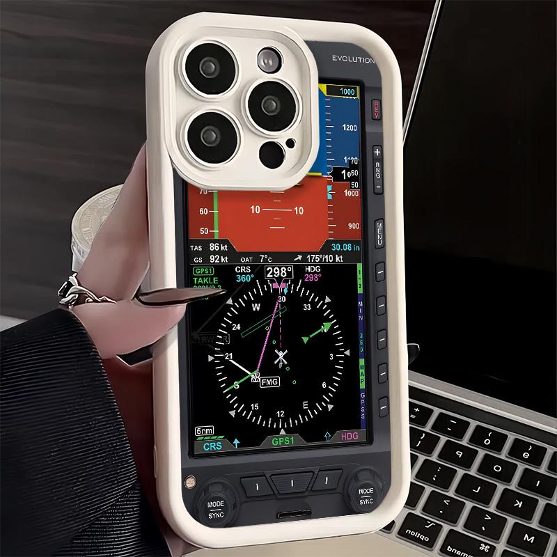 Flugzeuginstrumenten-Cockpit-Radar-Handyhülle für iPhone 16 17 Air 16E 15 Pro Max 14 Plus 13 12 Mini Hülle Weiche Silikonhülle Lustig