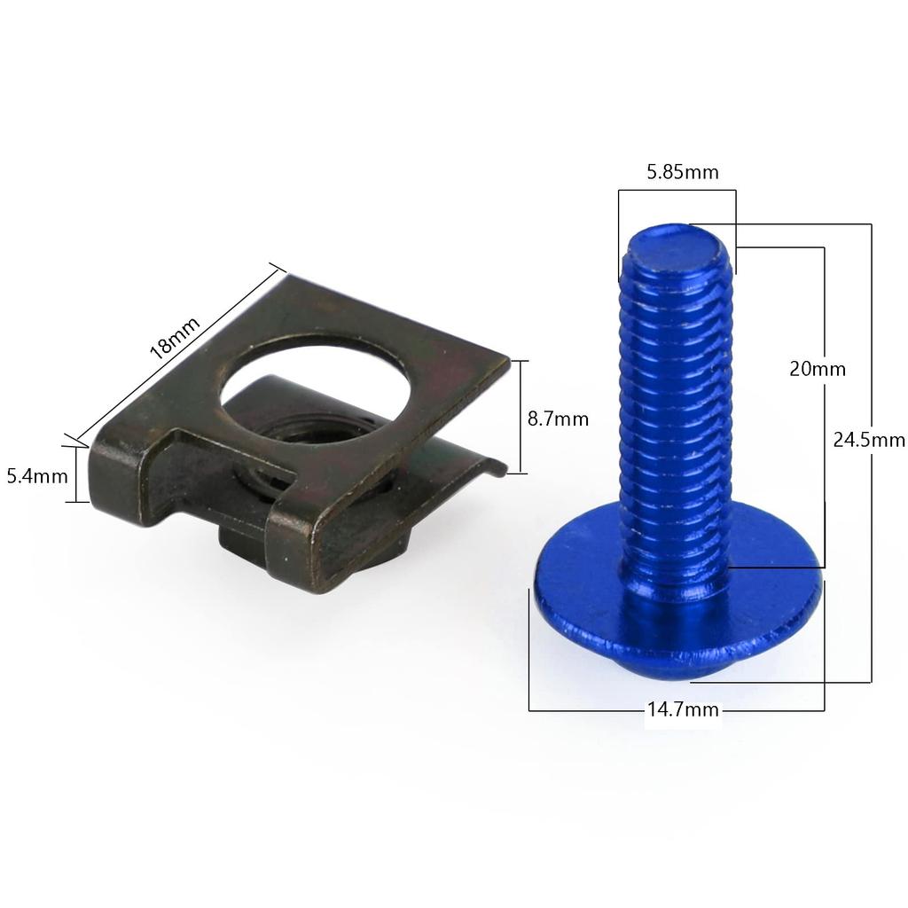 Bruce & Shark Motorcycle 10pcs M6x20mm Aluminum Screen Bolt Fairing Screen Screw Bolt Clip Kit (Blue)