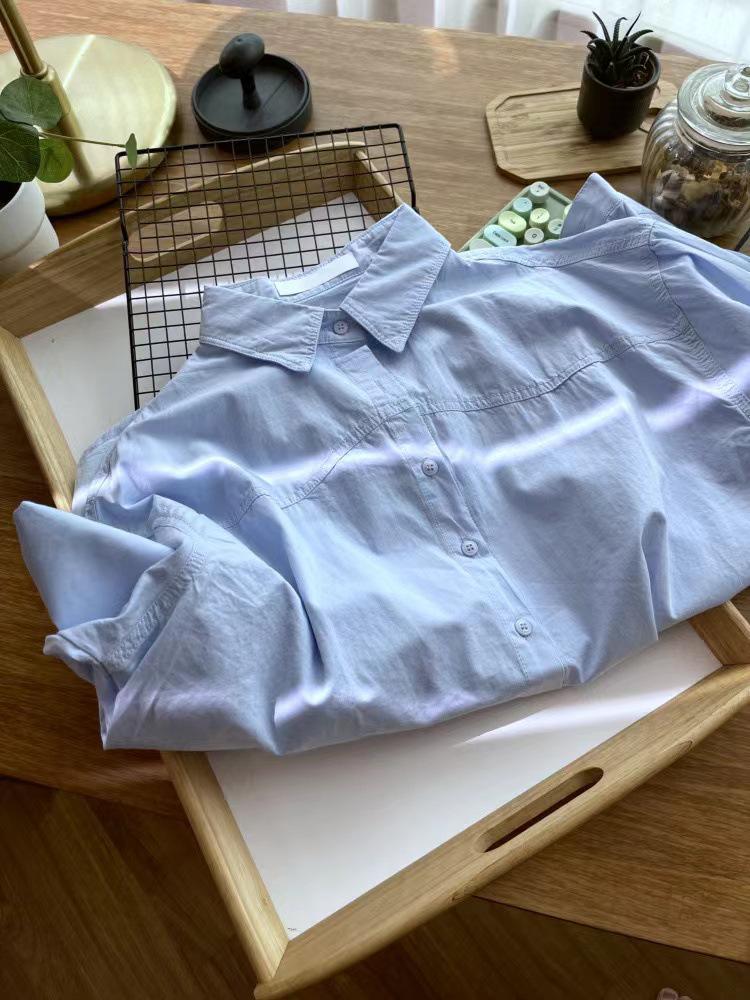 Women's Loose-Fit Korean Style Cotton Shirt - Early Spring 2025 French Casual Long Sleeve Top