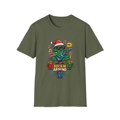 Camiseta Unisex Softstyle Árvore de Natal Chibi Guitarra Dançando Caixas de Presente