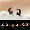 Korean Style Moon Cat Ear Studs: Elegant Stainless Steel Earrings for Women, Cute Cat Accessories.