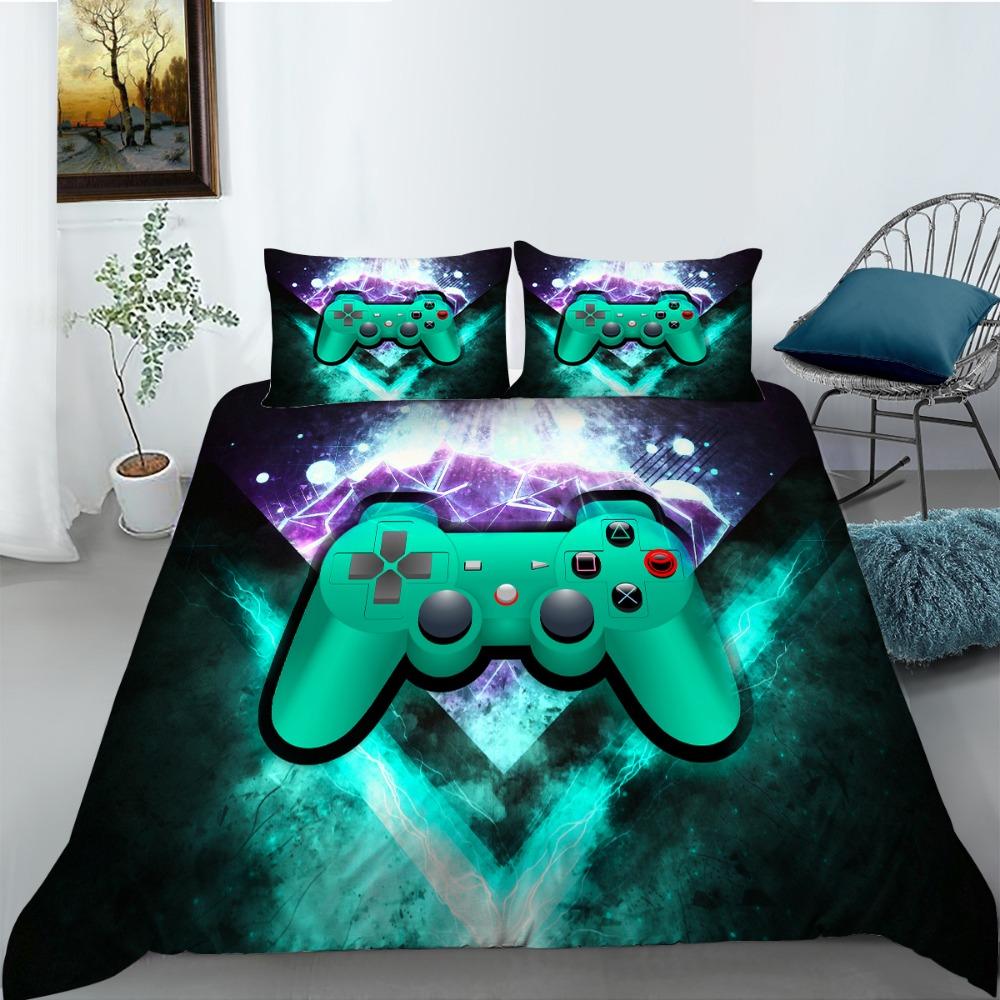 Housse de couette à motif manette de jeu 3D et taie d'oreiller pour enfants et adolescents, ensemble de literie, lit king size, lit double, lit simple, décoration de chambre