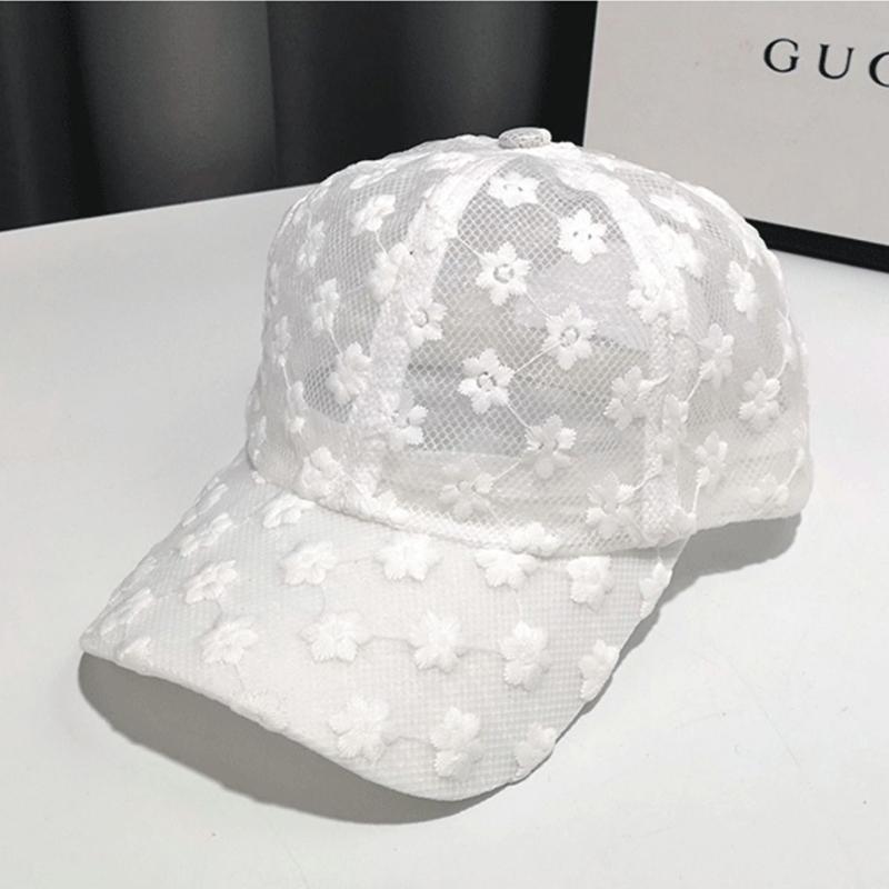 

Кепка с кружевным цветком, женская тонкая бейсболка, летняя солнцезащитная кепка, дышащая кепка, милая кепка для гольфа M белый