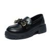 Loafers for Women's Spring New Style of Women's British Style Leather Shoes with One Foot and A Small Fragrance Style
