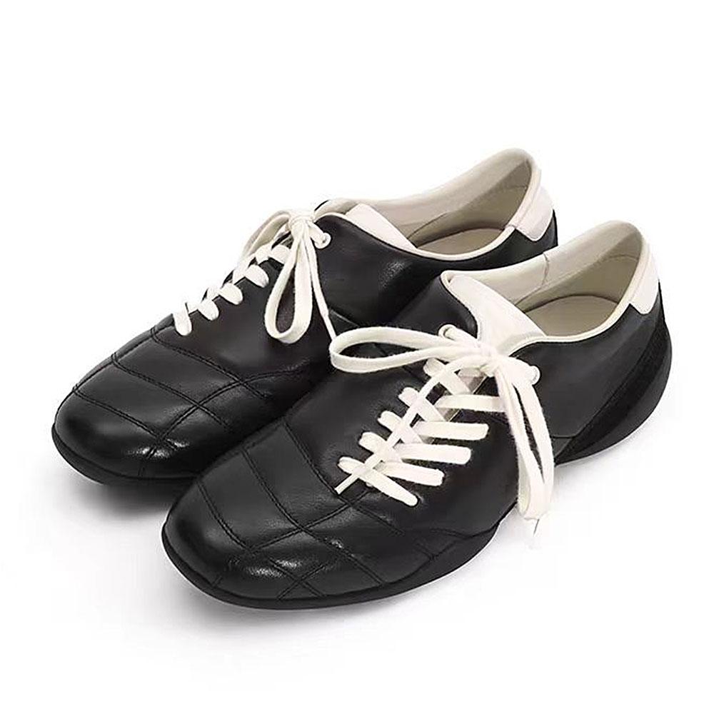 2025 Women's Black Casual football Style Sneakers Flats Chic Shoelaces Comfy Walking Shoes Woman Trainers High Quality